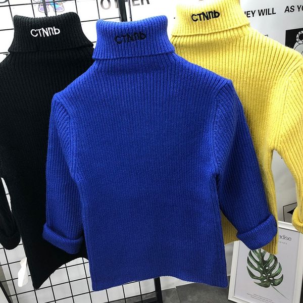 

o7stf 2019 зимних детских одежда новых корейский стиля детской одежды многоцветного сплошного цвета свитер мальчики упругого близкого присту, Blue