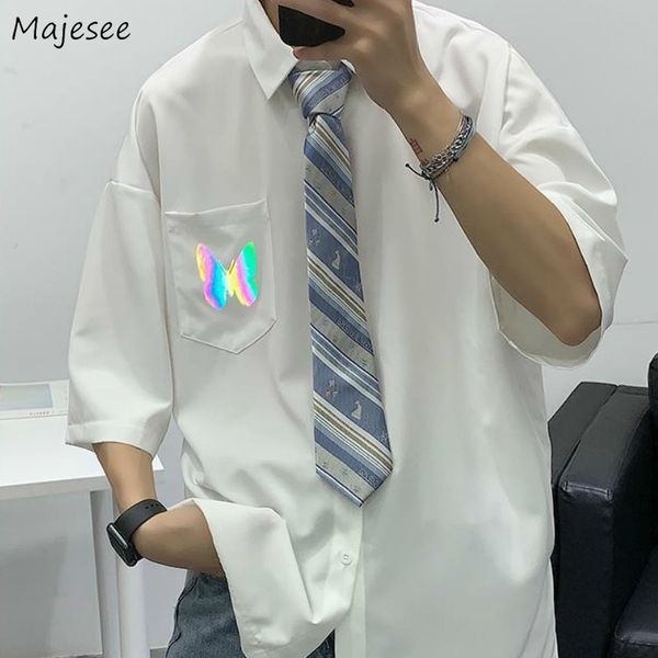 

men shirts short sleeves summer loose single breasted reflective casual korean style ulzzang chic shirt male new fashion, White;black