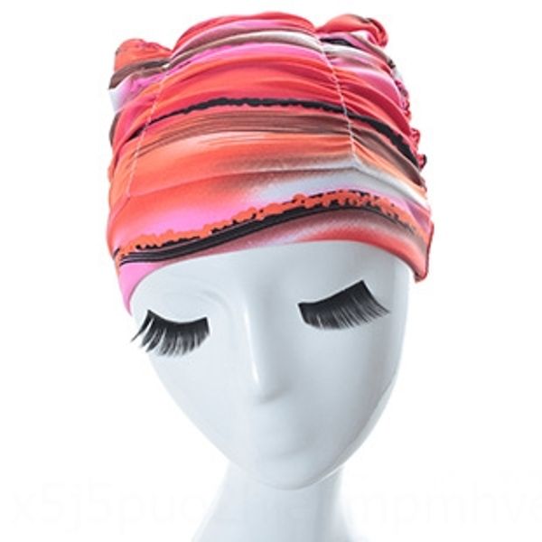 

pleated waterproof ear protection korean swimming cap fashion printed long short hair seamless swimming cap