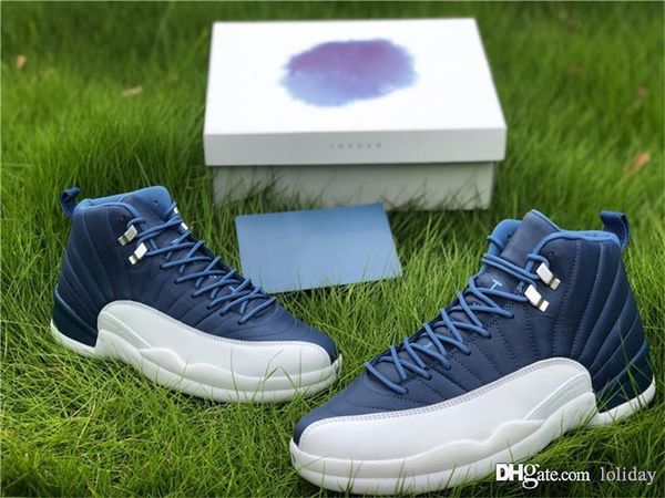 

air authentic 12 indigo stone blue legend blue obsidian basketball shoes men real carbon fiber outdoor sneakers sports with original box