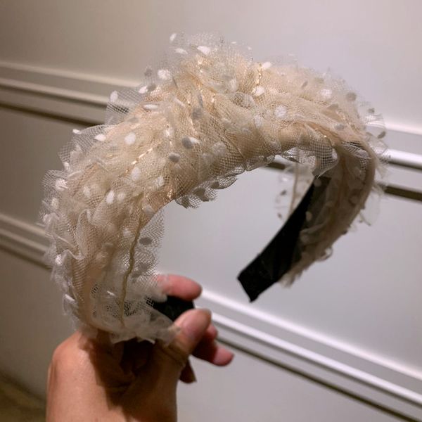 

korean new lace net gauze art wave point floral middle knotting wide edge hair hoop headband women hair accessories wholesale, Silver