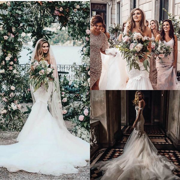 

2020 luxurious wedding dresses off shoulder appliques lace mermaid bridal gowns custom made sweep train wedding dress robes de mariÃ©e, White
