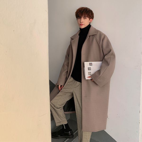 

men's wool & blends 2021 autumn and winter korean version thicker section long paragraph casual loose embroidery woolen trench coat, Black