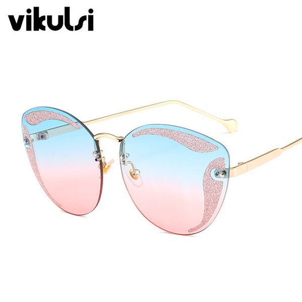 

2020 new frameless cat eye sunglasses women designer brand fashion sunglasses vintage sun glasses female eyewear blue pink uv400, White;black