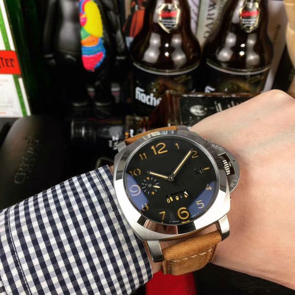 

47mm*16mm leather watches 316l stainless steel for man automatic pam 2 colors wristwatches 2020 new design 11, Slivery;brown