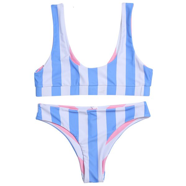 

2020 blue stripe bikini split cute women girls swimwear beach holiday swimwear bikinis set women swimsuit bathing suit, White;black