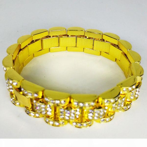 

g mens 18k позолоченный полный cz bling bling диапазона вахты link цепи браслеты 15мм 19см hip hop стиль классический велосипед браслет, Black