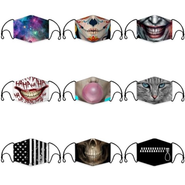 

designer face mask skull flag digital printing fashion face masks dust-proof pm2.5 washable masks adjustable earhook#299