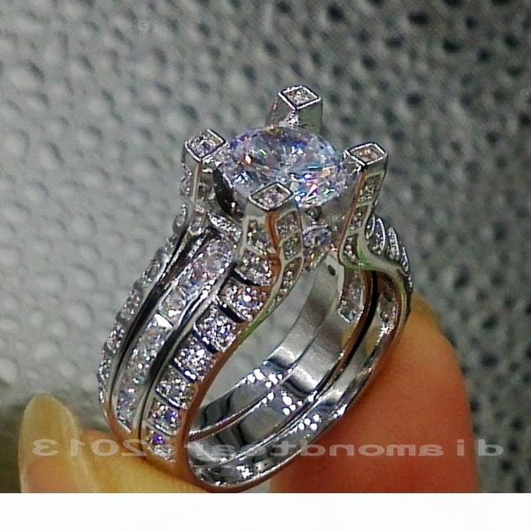 

o sz 5 6 7 8 9 10 wholesale retro 10kt white gold filled gf white z gem simulated diamond engagement wedding ring set, Silver