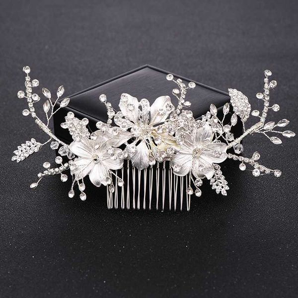 

wedding hair comb silver color crystal tiara handmade bride headdress flower hair jewelry princess headband bride comb, Golden;silver