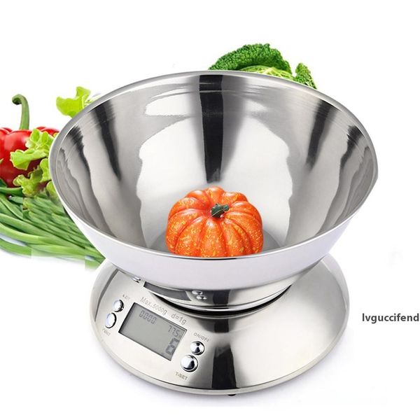 

5kg digital kitchen scale stainless steel food libra weight sensor lcd electronic kitchen scales alarm timer weight sensor bowl t200326
