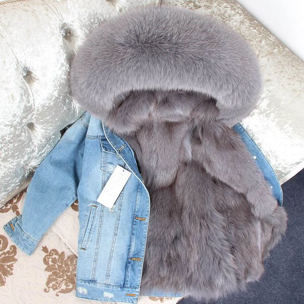 

women's fur & faux 2021 lavelache denim jacket natural lined jackets real coat for women outwear streetwear fashion thick warm, Black