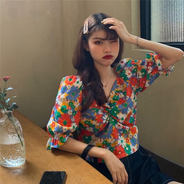 

zfu15 ruiyifan summer coat new bright flower bubble sleeve slim short shirt for women ruiyifan summer coat new bright flower bubble slee, White
