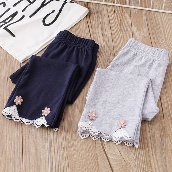 

girlsflower leggings tight tight pants lace tightsnew medium and large children's lace cropped shorts korean style children's pant, Blue
