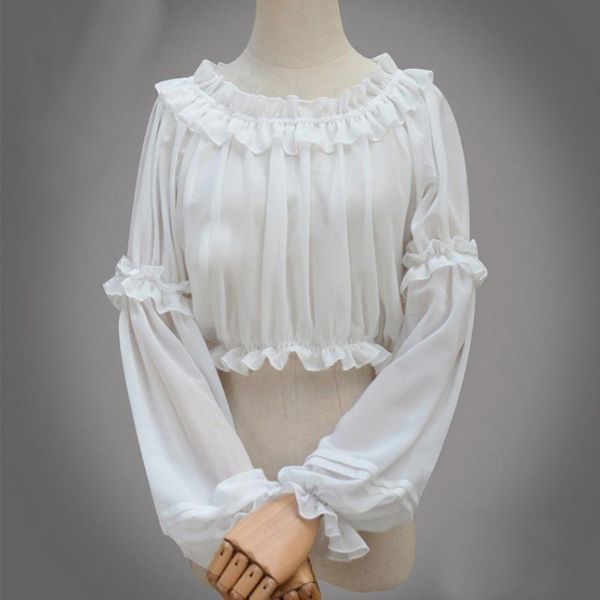 

spring summer women chiffon short lolita shirt gothic victorian blouse girls casual bottoming shirt white black strapless