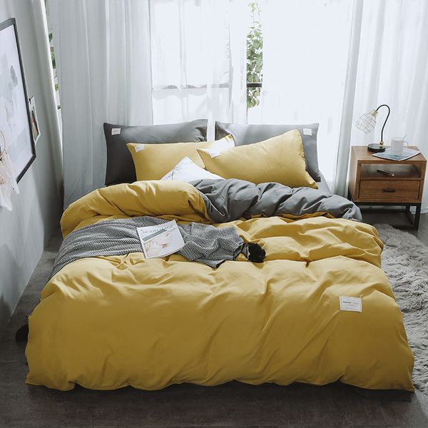 

american solid-color double drawn four-piece set of imitation cotton bedding student quilt set of home textile terylene