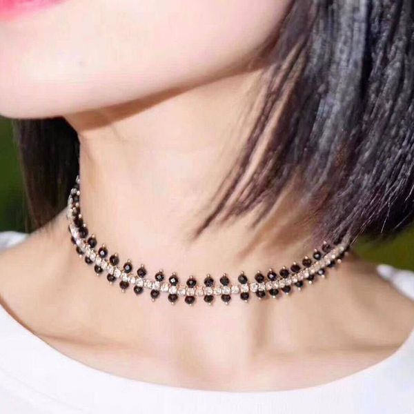 

professional amasher temperament all-match black lace with diamond clavicle necklace neck accessories necklace fashion jewelry, Silver