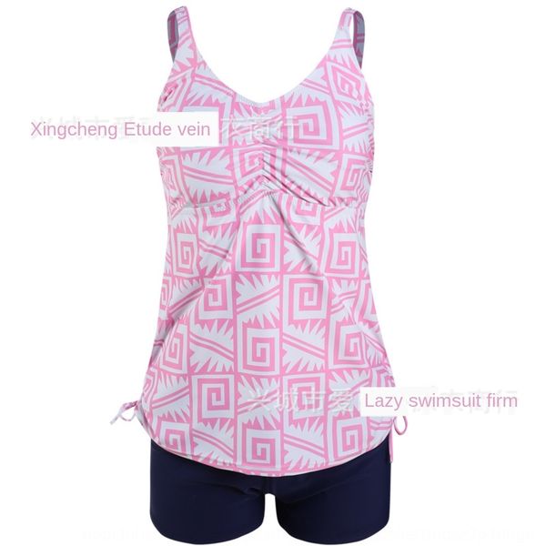 

arisha 19 geometric printing conservative split belly-covering boxer swimsuit boxer pants pants split swimsuit, White;black