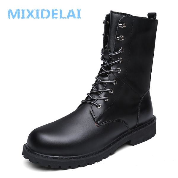 

mixidelai military boots men winter shoes warm men leather boots footwear cowboy tactical boots men casual shoes size 38-48 t200718, Black
