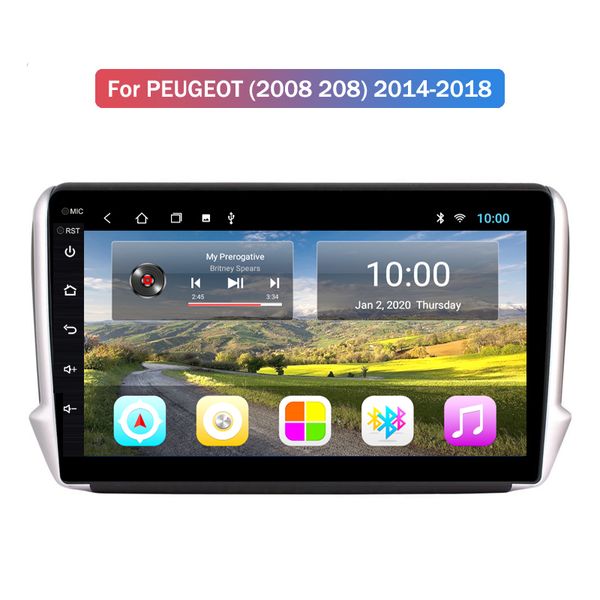 Autoradio Video Android HD 2.5D Touch Screen da 10 pollici 2 + 32G Per PEUGEOT (2008 208) 2014-2018 Navigatore GPS Lettore multimediale Stereo