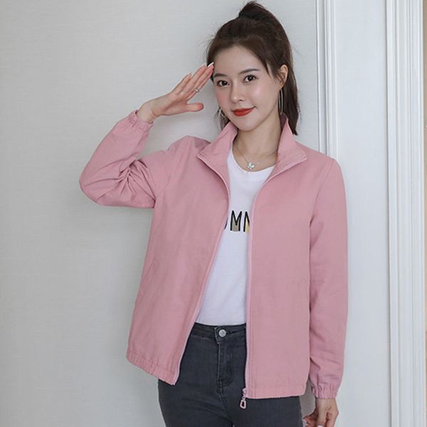 

women's jackets 2021 spring and summer women fashion ins casual loose long sleeve basic solid vintage korean stand collar coats s38, Black;brown