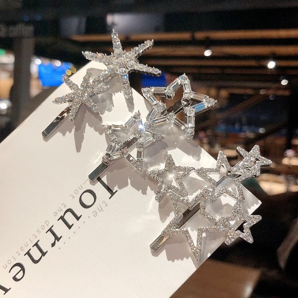 

crystal hair pins stars snowflakes style korean hair accessories women barrette jewelry bridal wedding gift head ornament, Golden;silver