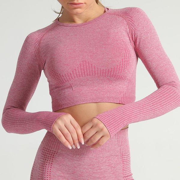 

crop seamless long sleeve yoga sport fitness women gym sport shirt women workout for yoga shirt, White;red
