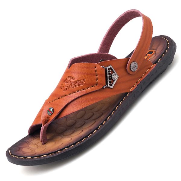 

мужские кожаные сандалии пляж обувь вьетнамки половина сопротивления наружного сопротивления двойного назначения тапочки открытый мужская об, Black