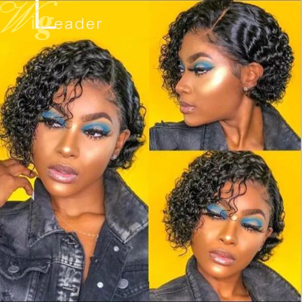 

Pixie Cut Lace Wig Preplucked Blunt Cut Bob Glueless Full Lace Wigs Short Human Hair Wigs Curly 13x6 Lace Front Human Hair Wigs, Natural color