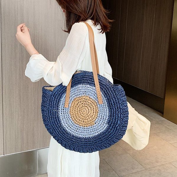 

round straw bags women summer rattan bag handmade woven beach cross body bag circle bohemia handbag high capacity women