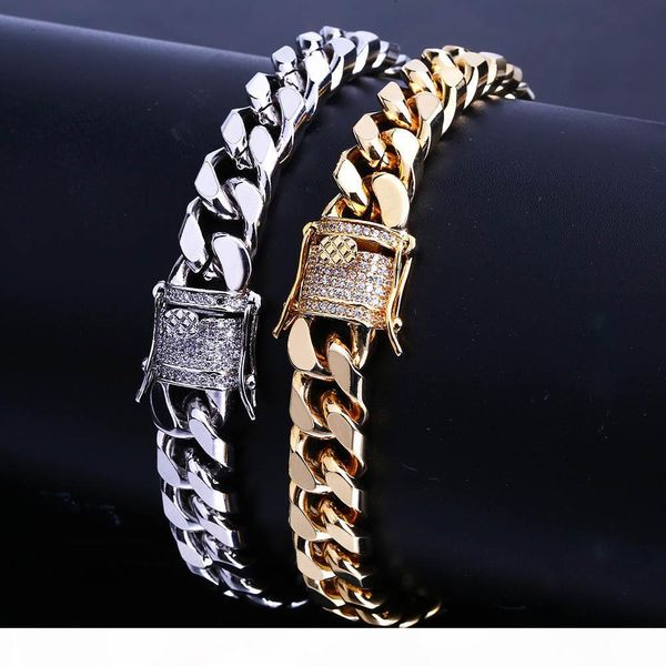 

7 8inch 10мм майами кубинский ссылка iced out золото серебро браслеты hiphop bling цепи ювелирные изделия мужские браслеты ювелирные изделия, Golden;silver