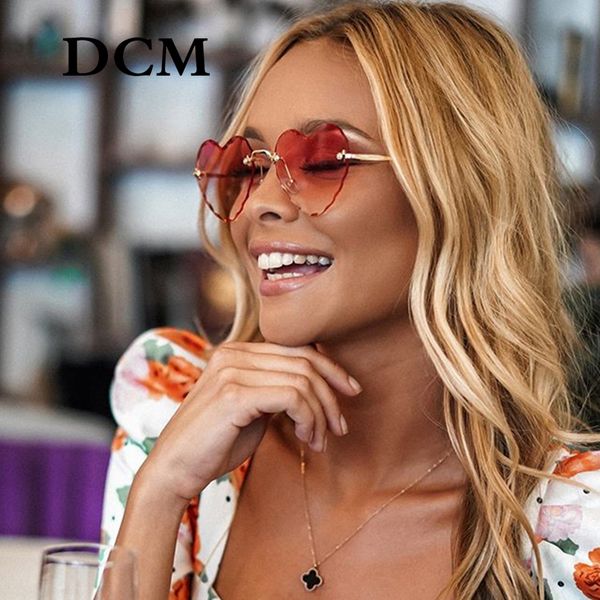 

dcm heart shaped sunglasses women brand designer fashion rimless love clear ocean lenses sun glasses oculos uv400, White;black