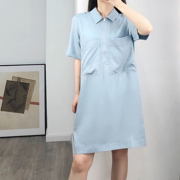 

cos the dress 2020 new lapel zipper female loose shirt dress in summer, Black;gray