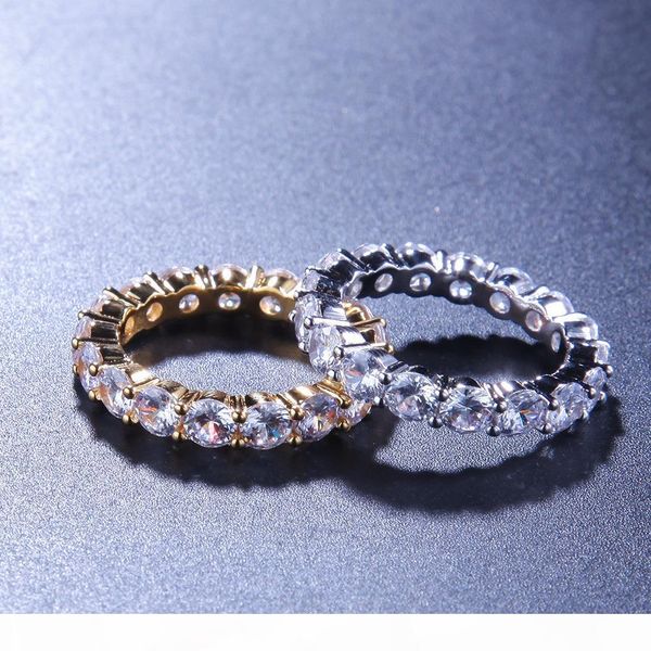 

hip hop bling mens womens jewelry rings gold silver single row zircon diamond engagement iced out rings