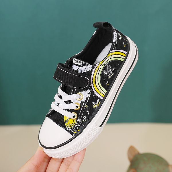 

babaya children's canvas shoes 2020 autumn new fashion hand-painted boys casual shoes girls baby low-kids sneakers, Black