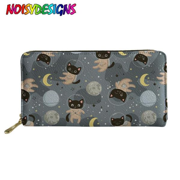 

noisydesigns cute cats astronauts print long purse ladies phone wallet cute coin pocket females card holders drop shipping, White