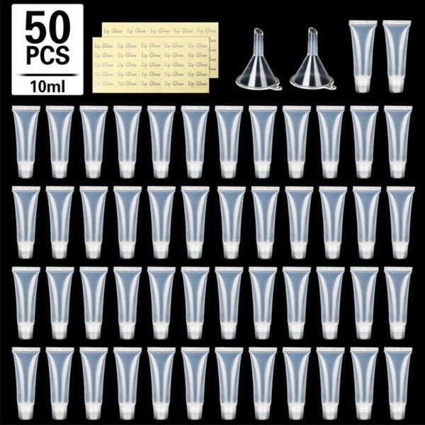 

50pcs 10ml empty lip gloss tubes set lipstick tube lip soft tube makeup squeeze clear lipgloss container storage
