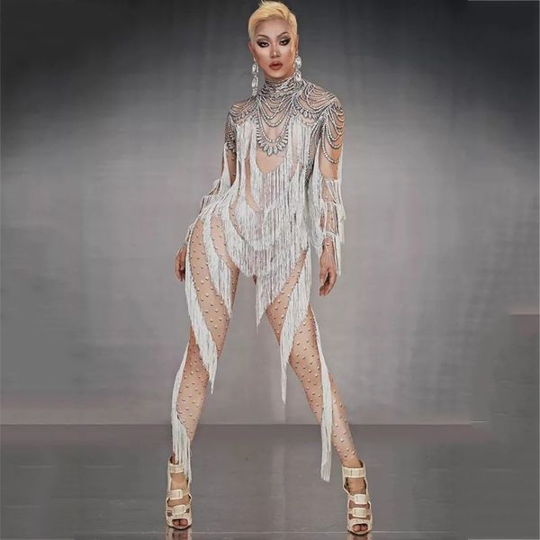

white tassels dummy stones spandex jumpsuit dj ds female singer show bodysuits leggings women birthday dance prom wear dt2557, Black;red