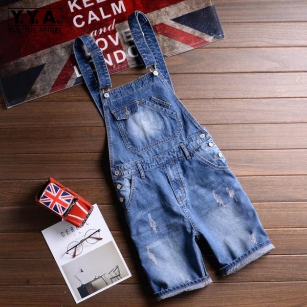 

summer fashion men short denim overalls straps bib shorts casual jeans streetwear hip hop male jeans plus size 5xl, Blue