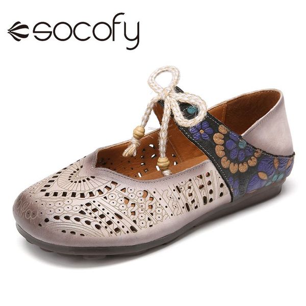 

socofy women retro style leather loafers bowknot hollow out knot elastic strap splicing shoes casual slip on flat sandals 2020, Black