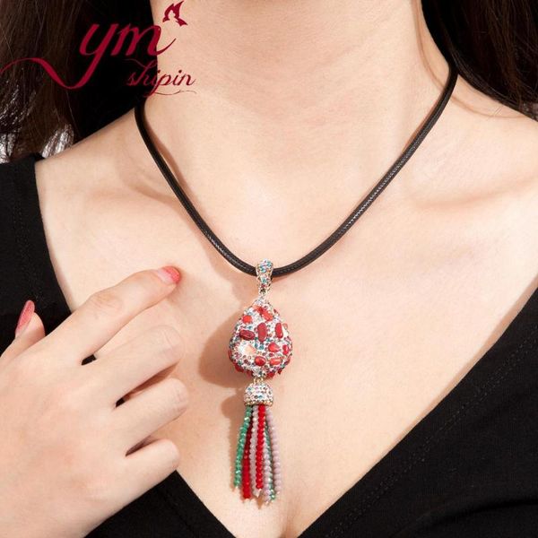 

ymshipin pendant necklaces women handmade jewelry necklaces water drop pendant colored cubic zircon red natural stone, Silver