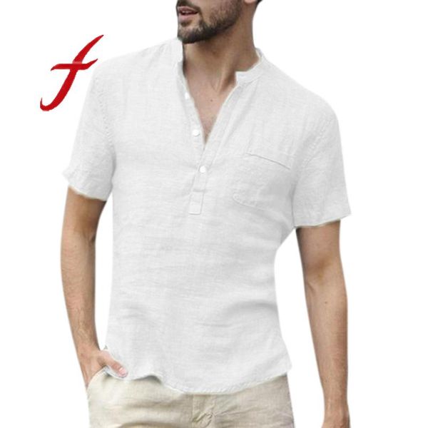 

feitong мужчины лета рубашка мужская мода багги хлопок белье soid цвета с коротким рукавом рубашки ретро блуза твердые сыпучие топы blusas, White;black