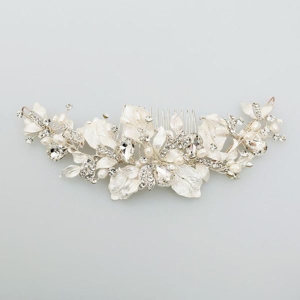 

jonnafe hand wired pearls women hair jewelry bridal comb silver color leaf headpiece fashion wedding hair crown accessories t200522, Slivery;golden