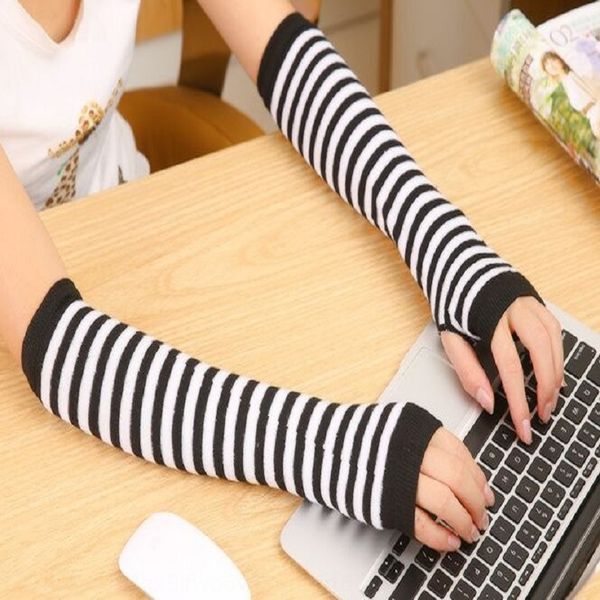

upgrade and gloves korean long gloves arm cover classic fluorescent dew finger cotton long wrist cover, Blue;gray