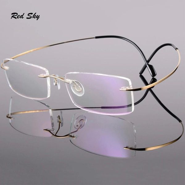 

rimless titanium reading glasses square frame presbyopia glasses women men flexible prescription eyeglasses +1.00-+3.50, White;black
