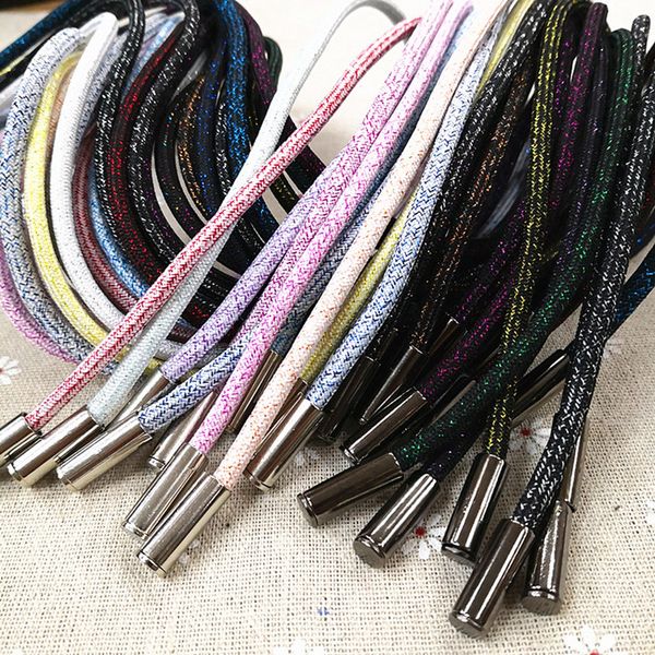 

2pcs sweatpants drawstring strap metal head gold silver wire braided polyester rope sports pants belt waist rope shoelaces round, Black;white