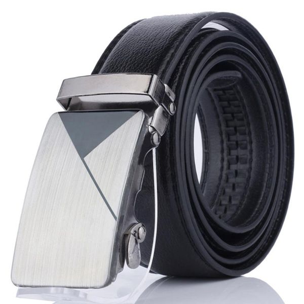 

classic casual men belt travel shiny automatic buckle strong luxury double chute waist belt business fabala long leather strap, Black;brown