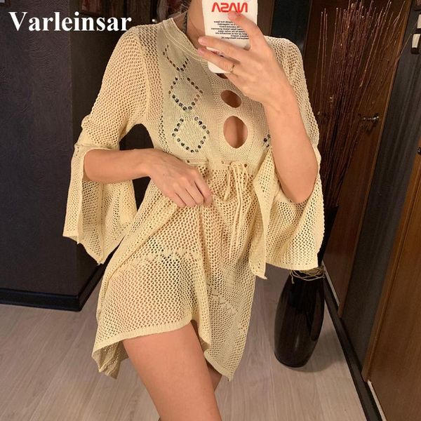 

new 2020 crochet white knitted beach cover up dress tunic long pareos bikinis cover ups swim up robe plage beachwear v1323, White;black
