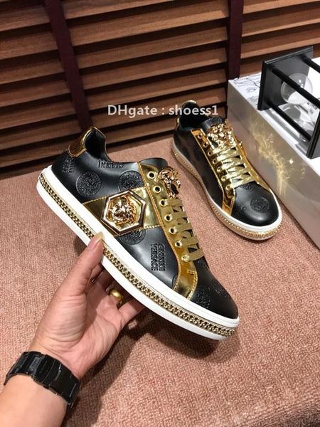 

2021-2020l high -end men 's embroidered alphabet casual shoes breathable leather classic sneakers high -quality lace -up low -shoe, Black