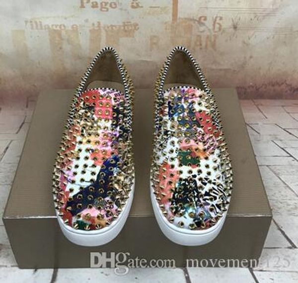 

designs fashion graffiti flower patent leather loafers pik boat spikes sneakers shoes red bottom shoes luxury party wedding shoes eu35-46, Black
